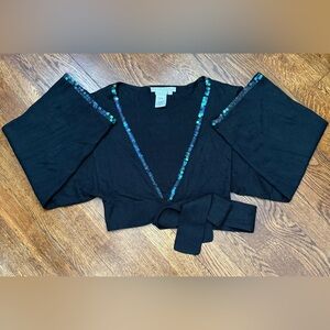 To The Max Vintage Silk Cashmere Iridescent Sequin Wrap Tie Top Sz XS
